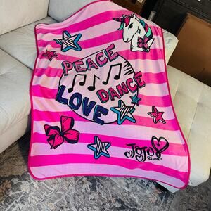 Nickelodeon JoJo Siwa Unicorn "Peace Love Dance" Plush Throw Blanket Pink Girly